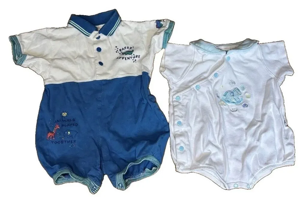 VTG Baby Bgosh Boys Romper 90s Safari Animals Polo Jumpsuit One Piece 6-9M Lot